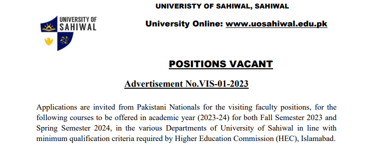 Teaching positions for visiting teachers 2023
